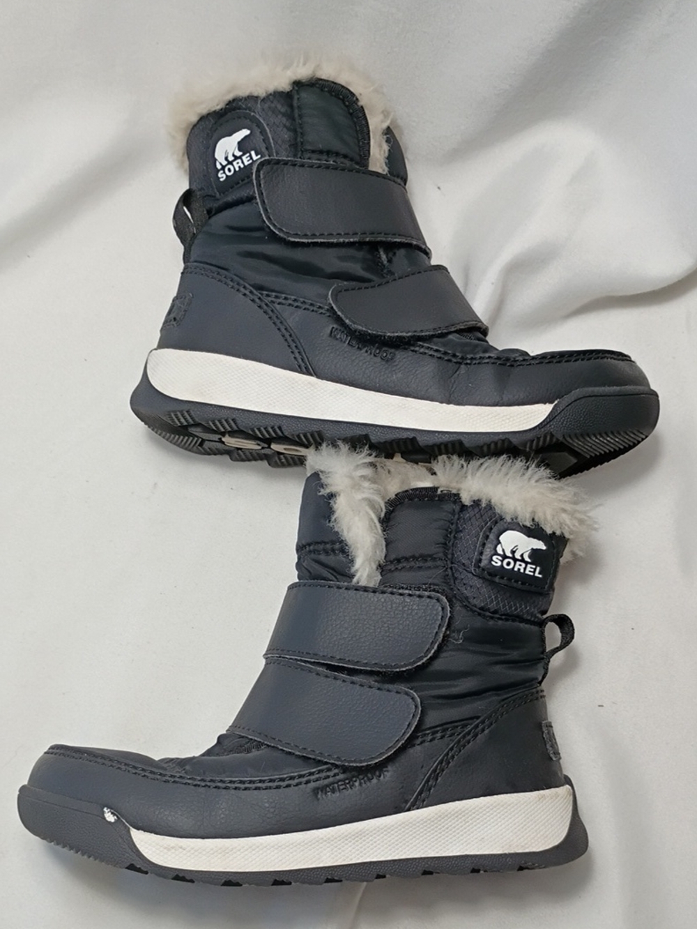 EUC Sorel Girls Whitney II Strap Snowboots Black And White Size 10 Waterproof - Picture 5 of 11